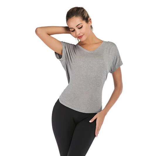 Velora V-Neck Sports T-Shirt with Open Back