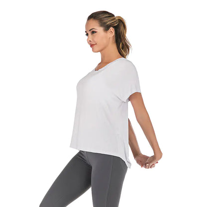 Velora V-Neck Sports T-Shirt with Open Back
