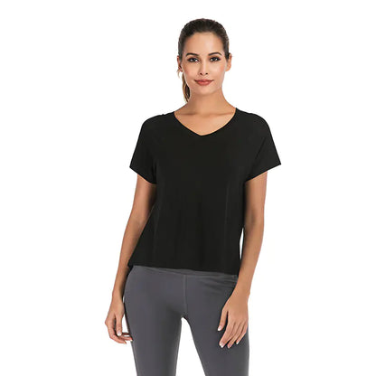 Velora V-Neck Sports T-Shirt with Open Back